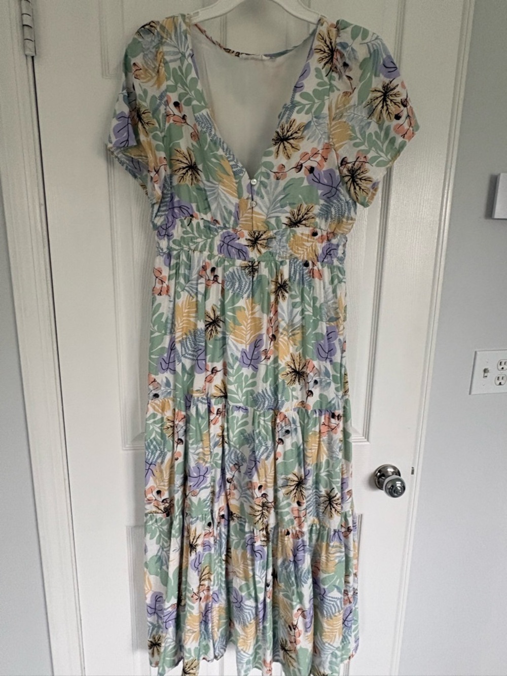 Tiered V-Neck Midi Dress in Pastel Floral